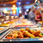 Showcasing a food warmer keeping dishes warm at a festive buffet.