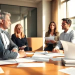 Couples negotiating Family Law Financial Agreements amidst legal documents in a professional setting.