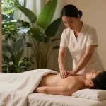 대구스웨디시 massage therapy session in a calm and relaxing spa setting with soothing tones and professional ambiance.