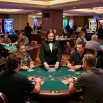 Tại đây players strategize at blackjack tables in a luxurious casino environment