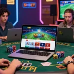 Online gambling scene at nhà cái shbet with players engaging in casino games and sports betting.