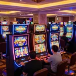 Engaged players enjoying various slot gacor machines in a lively casino atmosphere.