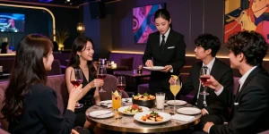 Experience premium service at 강남 쩜오 좋아요 with sophisticated decor and attentive management in an exclusive nightclub setting.