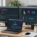 Software engineer analyzing security protocols for shs-dome5.com in a modern office.