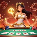 Experience phimmoi at a vibrant casino scene with a goddess surrounded by poker elements and cherubs.
