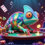 Experience thrilling gameplay at 58WIN with colorful casino elements and dynamic scenes in this vibrant illustration.