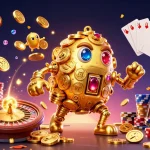 Gioca nei casinò online non AAMS con un golem d'oro e simboli delle slot che danzano nell'azzardo.
