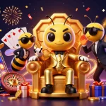 Experience sbobet88 wap with a vibrant illustration of a bumblebee mob boss in a gaming scene.