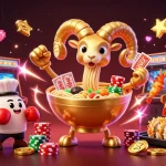 Bet big with daga as the giant ramen bowl delivers thrilling casino vibes with vibrant cartoon characters.