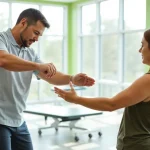 Engaging physiotherapy session at North Edmonton physiotherapy clinic, showcasing expert rehabilitation care.