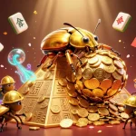 Bet on luck and fortune with 33win's exciting online casino experience, featuring golden beetles and coins.