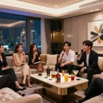 강남쩜오에서 고급스러운 프라이빗 룸에서 즐기는 젊은 전문직 종사자들