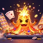 Exciting kèo nhà cái illustration showcasing a golden volcano erupting with treasures amidst dynamic gaming elements.