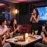 강남가라오케 프라이빗 룸에서 친구들과 함께 즐거운 시간을 보내는 모습