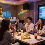 인천쓰리노에서 친구들과 함께 즐거운 노래와 술자리를 만끽하는 모습