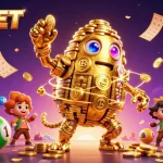 SBOBET players engaging with vibrant lottery elements in an ultra-detailed 3D illustration, celebrating big wins.
