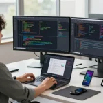 Exciting workspace for 纸飞机下载 application development, showcasing coding and innovative tech atmosphere.