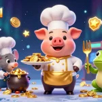 Engage with mekar11's captivating casino experience featuring chefs serving gold coins.