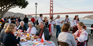 Polish community gathering celebrating heritage in San Francisco at https://www.sfpol.com/ with cultural activities and traditional foods.