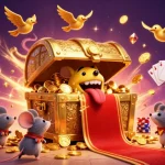 Experience thrilling gameplay with hargatoto's vibrant 3D illustration showcasing slot machines and treasures.