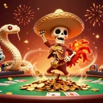 Experience lektoto's thrilling casino atmosphere with a vibrant victory dance scene amidst poker elements.